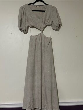 Ruby Rd. Light Taupe Cutout Maxi Dress with Puff Sleeves